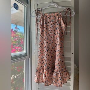Pink floral SHEIN sundress with ruffle and adjustable bow straps